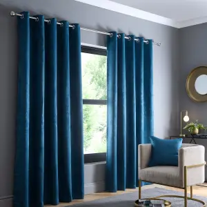 Strata Teal Triple-Woven Dimout Eyelet Curtains