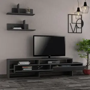 Decortie Gara Modern TV Unit Anthracite Grey with Storage Wall Shelf 180cm