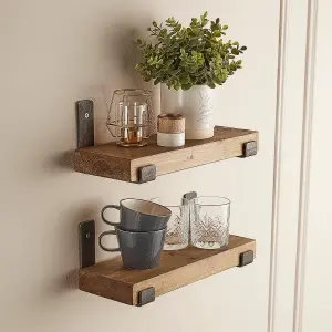 Wooden Shelves with 6" Brackets  -Set of Two Rustic Shelves-   Dark Wood Finish - 130cm