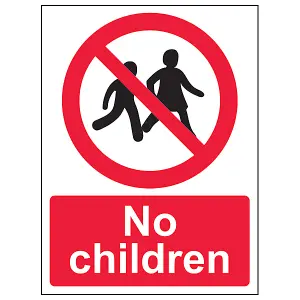 No Children Prohibited Access Sign - Rigid Plastic - 200x300mm (x3)