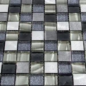 Luxury Grey, Silver & Ivory Glass & Brushed Steel Mosaic Wall Tiles Sheet 8mm