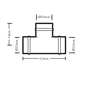 Plumbsure Copper Solder ring Equal Tee (Dia) 22mm x 22mm x 22mm