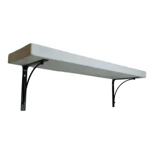 Solid Wood Handmade Rustical Shelf White 175mm 7 inch with Black Metal Bracket BOW Length of 110cm