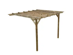 Lean to wooden garden pergola kit - Orchid design wall mounted gazebo, 1.8m x 4.2m (Natural finish)