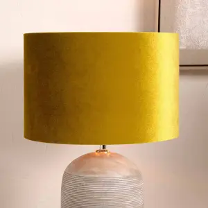 40cm Yellow Mustard Velvet Cylinder Floor Table Lampshade