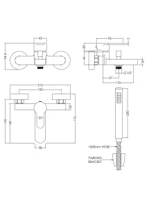 Contemporary Wall Mount Round Bath Shower Mixer Tap with Shower Kit - Chrome