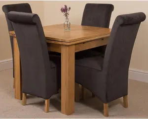 Richmond 90cm - 150cm Square Oak Extending Dining Table and 4 Chairs Dining Set with Montana Black Fabric Chairs