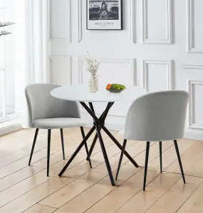 Hallowood Furniture Cullompton Small Round Dining Table 90cm with 2 Light Grey Fabric Chairs