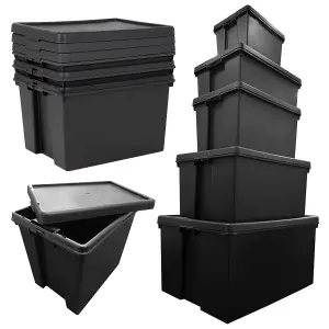 5 x 150L Extra Large Super Strong Black Impact Resistant Heavy Duty Plastic Storage Containers With Lid