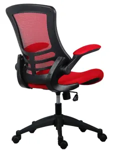 Rainbow Zebra Red Mesh Office Chair with Black Base and Folding Armrests