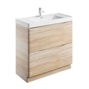 Eden 900mm Floorstanding Vanity Unit in Light Oak & Resin Basin