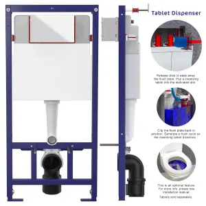 Concealed 1.12m Wall Hung Toilet Cistern Frame Adjustable WC Unit & Gloss Chrome, White Trim Flush Plate