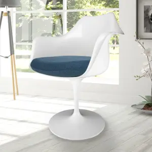 White Tulip Armchair with Velveteen Navy Cushion