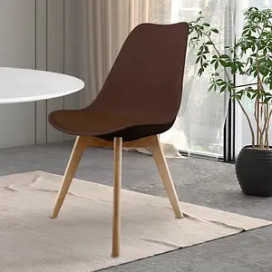 Soho Chocolate Plastic Dining Chair with Squared Light Wood Legs