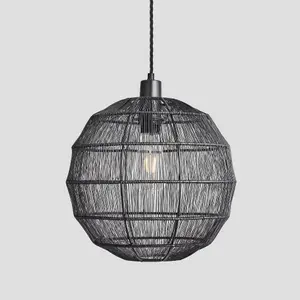 Industville Handcrafted Wire Cage Pendant Light, 12 Inch, Globe, Pewter