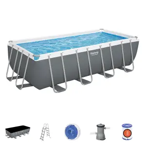 Bestway 16ft x 8ft x 48" Rectangular Power Steel Above Ground Swimming Pool, Filter Pump & Accessories (2024 Version)