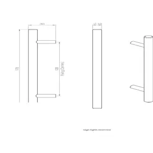 Round T Bar Pull Handle 178 x 10mm 128mm Fixing Centres Stainless Steel