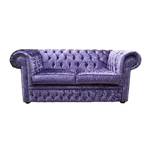 Chesterfield Crystal Diamond 2 Seater Sofa Shimmer Grape Velvet Fabric In Classic Style