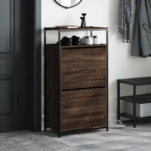 Shoe Cabinet Brown Oak 60x34x112 Engineered Wood