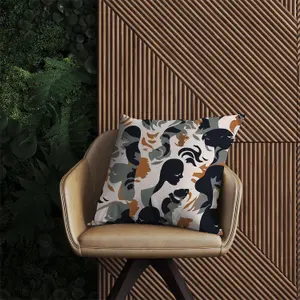 Abstract Grey Brown Silhouette Outdoor Cushion 60cm x 60cm