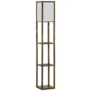 HOMCOM Floor Lamp Reading Lamp with 3-Tier Storage Shelf for Home Office Brown