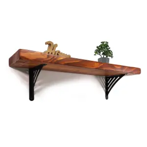 Wooden Rustic Shelf with Bracket WAT Black 220mm 9 inches Teak Length of 30cm