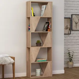 Gigi Modern Diagonal Freestanding Bookcase Stylish 5-Tier Storage Unit Oak