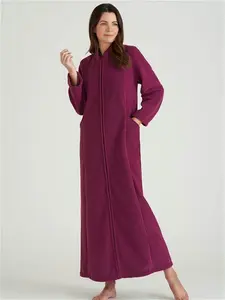 David Nieper Soft Zip-Up Fleece Gown In Plum, M 51"