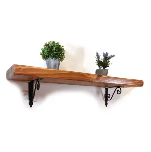 Wooden Shelf with Bracket WOZ 140x110mm Black 175mm Medium Oak Length of 130cm