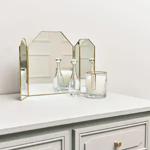 Melody Maison Small Gold Triple Dressing Table Mirror 41cm x 25.5cm