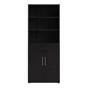 Prima Bookcase 5 Shelves with 2 Doors in Black woodgrain