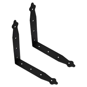 Pack of 2 x Black Corner Brackets - 200 x 200 mm Steel Right Angle Braces L Shaped Retro Decorative Metal Bracket 90 Degree Corner