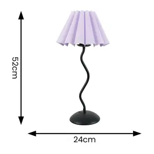 ValueLights Wiggle Black Metal Single Stem Table Lamp with Lilac Scallop Tapered Lamp Shade and LED Bulb