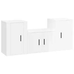 Berkfield 3 Piece TV Cabinet Set High Gloss White Engineered Wood