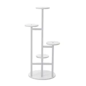 Modern 4 Tiers Round Stand White Tall Corner Flower Stand Indoor Plant Display Rack Shelving 100cm (H)