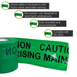 PDL - PegDev - Detectable Underground Tape (Rising Main) 150mm - Durable Polypropylene for Safe Service Identification (100M)