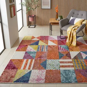 Multi Easy to Clean Geometric Modern Rug For Dining Room-80 X 240cmcm (Runner)