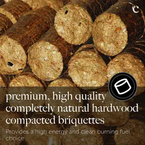 10kg Round Oak Briquettes - 5 x Hardwood Slow Burn Heat Logs - Clean Burn High Energy for Fires, Burners, Stoves & Chimineas