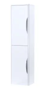 Wall Hung 2 Door Tall Bathroom Storage Unit - 350mm - Gloss White