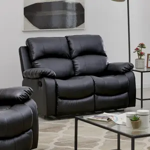 Black Bonded Leather Manual Recliner 2 & 3 Seater Sofa Set