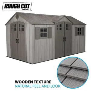 Lifetime 15 Ft x 8 Ft High Quality Outdoor Plastic Storage Shed - Wood Effect