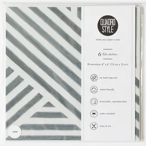 Quadrostyle Linus Grey Wall Tile and Furniture Vinyl Stickers 15cm(L) 15cm(W) pack of 6