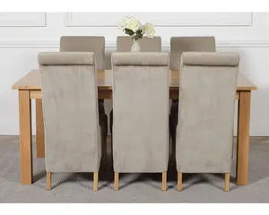 Oslo 180 x 90 cm Large Oak Dining Table and 6 Chairs Dining Set with Montana Grey Fabric Chairs