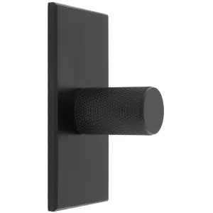 Knurled Cylinder Cabinet Door Knob & Matching Backplate - Matt Black 76 x 40mm