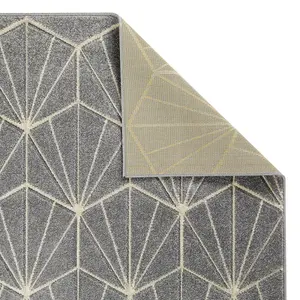 Modern Easy to Clean Geometric Optical 3D Grey Rug for Dining Room-80cm X 150cm