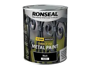 Ronseal 39195 Direct to Metal Paint Black Gloss 750ml RSLDTMBG750