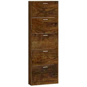 Berkfield Shoe Cabinet Smoked Oak 59x17x169 cm Engineered Wood