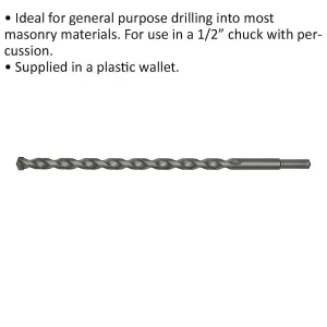 16mm x 300mm Rotary Impact Drill Bit for Masonry - Durable Straight Shank Tool