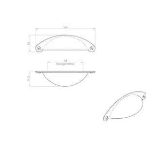 Traditional Cup Pull Handle 104 x 26mm 64mm Fixing Centres Satin Nickel