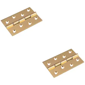 2 PACK - PAIR Double Steel Washered Brass Butt Hinge 76 x 50mm Satin Brass Door Fixing